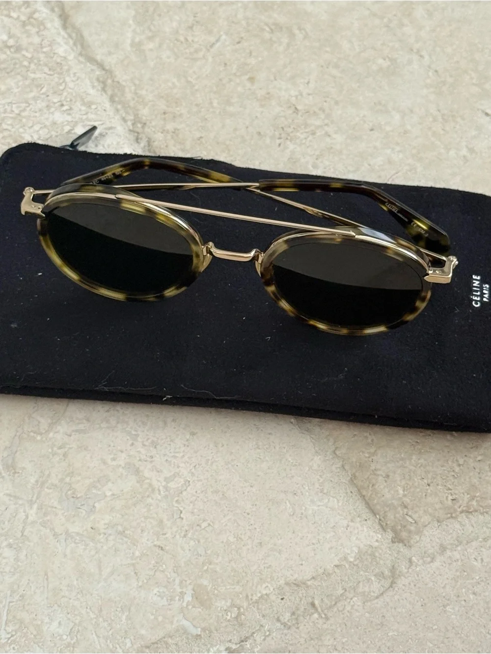 CELINE CL 41424/S Mia Round Havana Green Gold Sunglasses 49mm